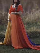 Load image into Gallery viewer, Maternity Elegant Stitching Rainbow Ruffled Photo Dress