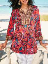 Load image into Gallery viewer, V-neck Embroidery Print Top Women's Summer