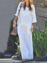 Load image into Gallery viewer, Round Neck Long Sleeve Lace Loose Casual Suit