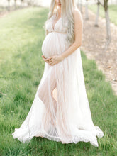 Load image into Gallery viewer, Maternity Sexy White Deep V-Neck Split Maxi Dress
