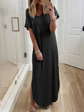 Load image into Gallery viewer, Irregular Round Neck Dress with Solid Hem