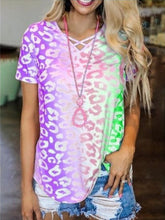 Load image into Gallery viewer, Rainbow Gradient Color V-neck Short-sleeved T-shirt Women
