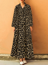 Load image into Gallery viewer, Women's Casual Leopard Print Lapel Loose Long Sleeved Dress
