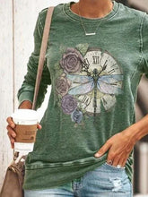 Load image into Gallery viewer, Dragonfly Printed Round Neck Long Sleeve Women's T-shirt