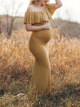 Load image into Gallery viewer, Maternity Elegant Flounce Shoulder Out Plain Dress