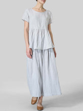 Load image into Gallery viewer, Round Neck Short Sleeve Wide Leg Pants Casual Suit