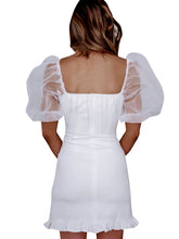 Load image into Gallery viewer, Sexy Square Neck Mesh Puff Sleeve Bodycon Mini Dresses