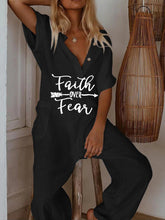 Load image into Gallery viewer, Women's Letter Printed Short Sleeve Casual Jumpsuit