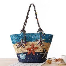 Load image into Gallery viewer, Embroidered Starfish Straw Bead Weave Women's Bag