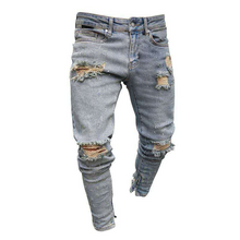 Load image into Gallery viewer, Men's Ripped Hole Foot Zipper Jeans