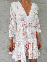 Load image into Gallery viewer, White Mid-sleeved Loose-waist Printed Lace Dress