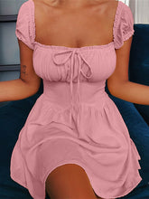 Load image into Gallery viewer, Sexy Square Neck Fungus Pleated Lace Up Mini Dress