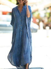 Load image into Gallery viewer, Loose Stripe Lapel Long Section Women's Dress