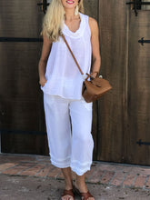 Load image into Gallery viewer, Round Neck Pleated Cotton and Linen Sleeveless Shirt Suit