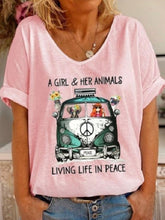 Load image into Gallery viewer, Loose V-Neck Short Sleeve Print Women's Tops