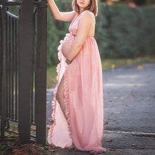 Load image into Gallery viewer, Maternity Sexy Chiffon Front Split Pleated Lace Photography Dress