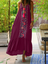 Load image into Gallery viewer, Women Bohemian Printed Straps Ruffles Hem Holiday Maxi Dress