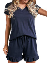 Load image into Gallery viewer, Women's V-Neck Comfortable Casual Short Sleeve Two-Piece Suit