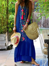 Load image into Gallery viewer, Women Bohemian Printed Straps Ruffles Hem Holiday Maxi Dress