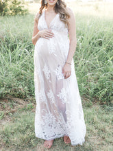 Load image into Gallery viewer, Maternity Sexy White V-Neck Embossed Long Dress