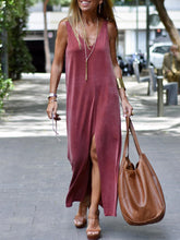 Load image into Gallery viewer, Women's Casual V-neck Solid Color Loose Strap Dress