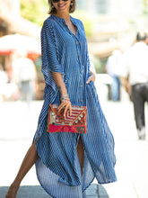Load image into Gallery viewer, Loose Stripe Lapel Long Section Women's Dress