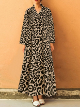Load image into Gallery viewer, Women's Casual Leopard Print Lapel Loose Long Sleeved Dress