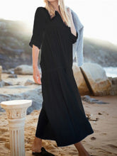 Load image into Gallery viewer, Women's V-Neck Pleated Cotton And Linen Maxi Dress
