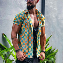 Load image into Gallery viewer, Square Color Matching Lapel Men's Tops