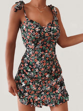 Load image into Gallery viewer, Women's Fashion Floral Ruffled Suspenders Mini Dress