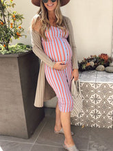 Load image into Gallery viewer, Striped Slim Suspenders Maternity Dress