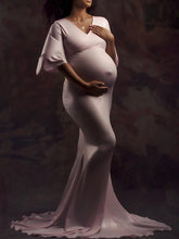 Load image into Gallery viewer, Maternity Elegant Solid Color V-neck Fishtail Photo Dress