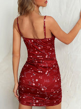 Load image into Gallery viewer, Floral Print Ruched Spaghetti Strap Dress