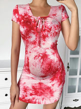 Load image into Gallery viewer, Maternity Sexy Tie-Dye Lace-Up Bodycon Dress