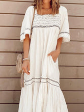 Load image into Gallery viewer, White Square Neck Loose Print Pleated Short Sleeve Dress