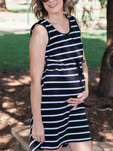 Load image into Gallery viewer, Maternity Striped Sleeveless Lace Nursing Dress
