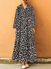 Load image into Gallery viewer, Women's Casual Leopard Print Lapel Loose Long Sleeved Dress