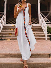 Load image into Gallery viewer, Women's Sexy Cotton And Linen Strap V-Neck Contrast Dress