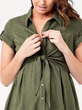 Load image into Gallery viewer, Maternity Fashion Button-Up Corset Short Sleeve Lapel Shirt Dress