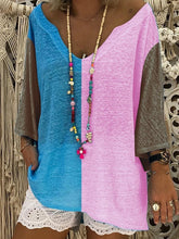 Load image into Gallery viewer, Colorblock V-Neck Long-Sleeved T-Shirt And Shorts Suit