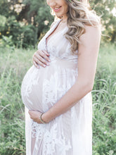 Load image into Gallery viewer, Maternity Sexy White V-Neck Embossed Long Dress