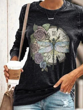 Load image into Gallery viewer, Dragonfly Printed Round Neck Long Sleeve Women's T-shirt