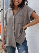 Load image into Gallery viewer, Short Sleeve Pocket Plus Large Solid Color Ladies Shirt