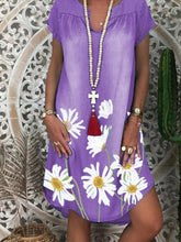 Load image into Gallery viewer, Floral Print Round Neck Short Sleeve Casual Enlarged Denim Dress