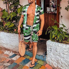 Load image into Gallery viewer, Beach Holiday Leaf Print Casual Suit Men