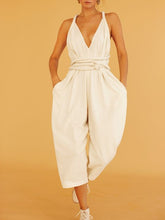 Load image into Gallery viewer, Women's Fashion White Loose Cropped Jumpsuit