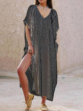 Load image into Gallery viewer, Women's Casual Loose V-Neck Stripe Side Long Split Dress
