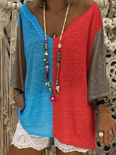 Load image into Gallery viewer, Colorblock V-Neck Long-Sleeved T-Shirt And Shorts Suit