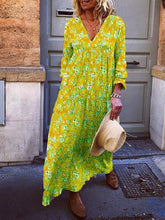 Load image into Gallery viewer, Women's Printed V-Neck Long Sleeve Casual Maxi Dress