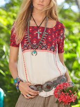 Load image into Gallery viewer, Women's Casual Floral Embroidery Printed Short-sleeved T-shirt
